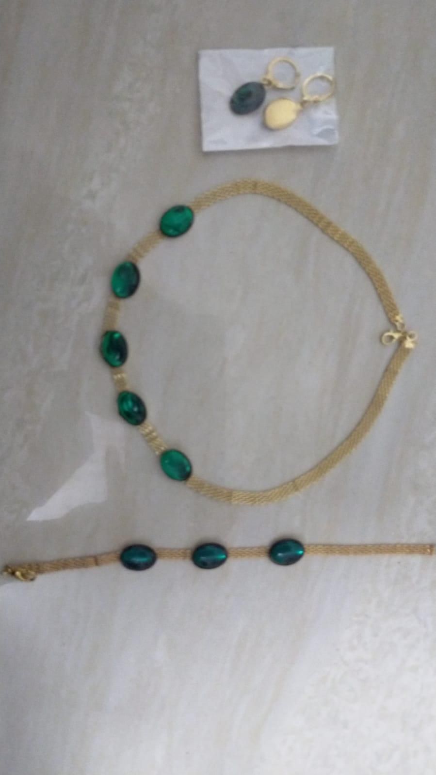 Oval Green Crystal Pendant Necklace Set With Bracelet
