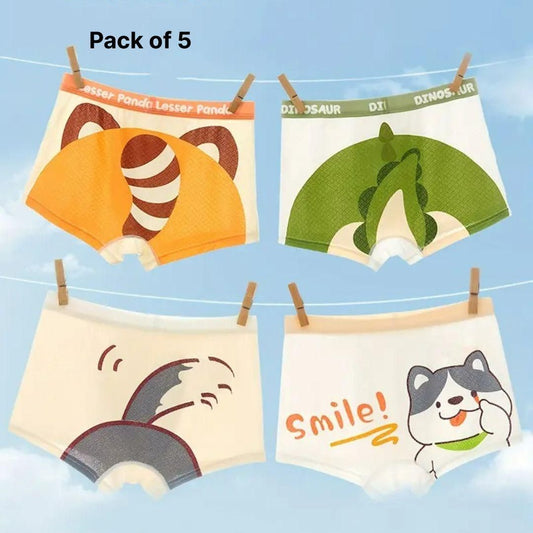 Breathable Baby Underpants Teenager Cartoon Print Children Panties (Pack of 5)